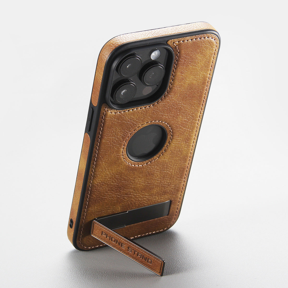 Leather iPhone Case | Cowhide Textured Brown Stand Phone Case