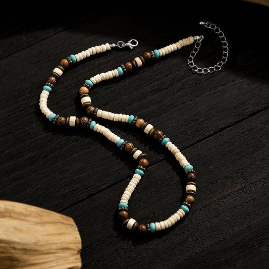 SPICEUP STUDIO | Trendy Men's Wooden and Turquoise Bead Necklace | Stylish Beaded Jewelry for Men