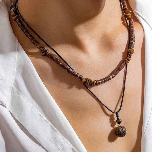 SALE | Trendy Men's Wooden and Turquoise Bead Necklace Set | Stylish Beaded Jewelry Set for Men