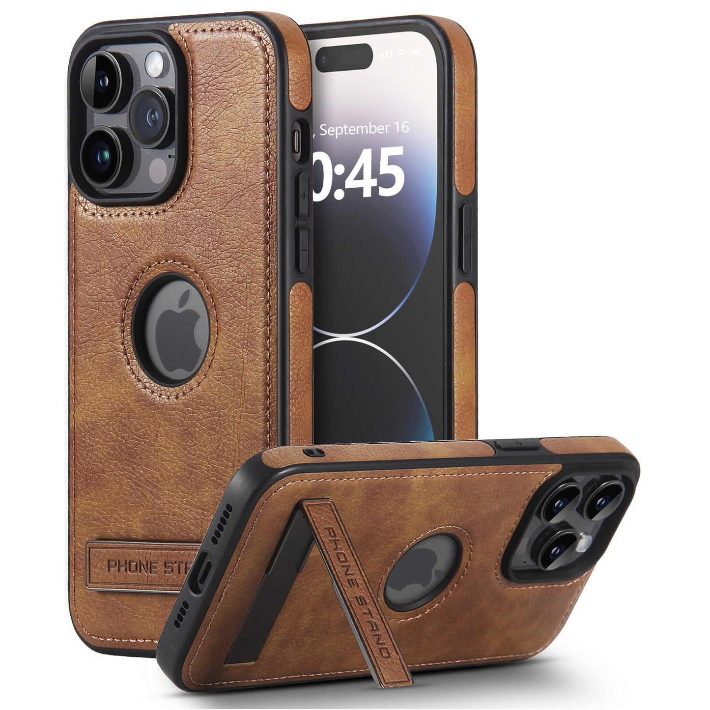 Leather iPhone Case | Cowhide Textured Brown Stand Phone Case