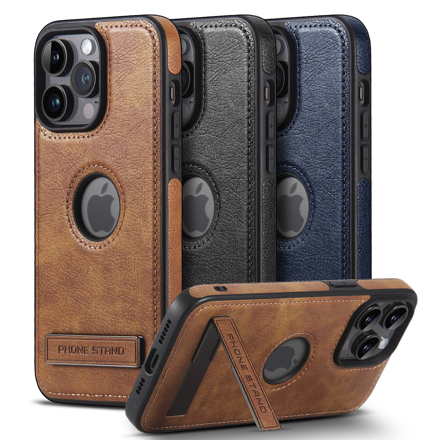 Leather iPhone Case | Cowhide Textured Brown Stand Phone Case