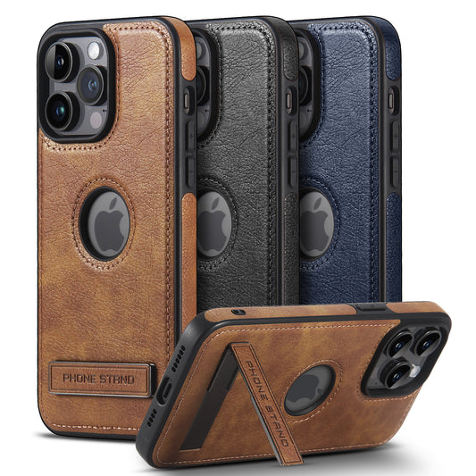 Leather iPhone Case | Cowhide Textured Blue Stand Phone Case