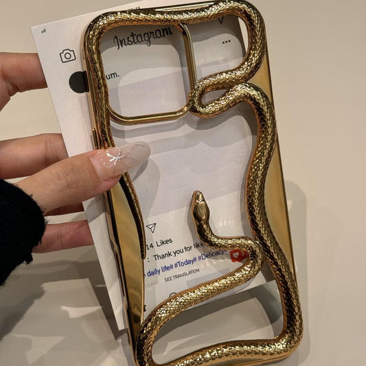 3D Phone Case | 3D Hollow Snake Design Metal Texture Phone Case | Electroplated Gold