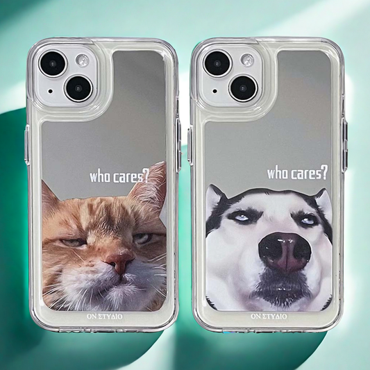 Mirror iPhone Case | Couple Cats & Dogs Who Cares (Buy 2 and get 50% off one)