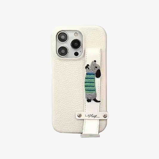 Strap Phone Case | Dachshund in White Faux Leather iPhone Case