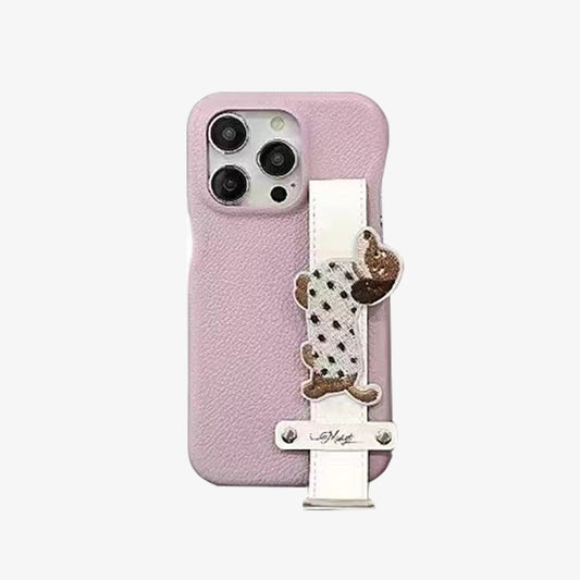 Strap Phone Case | Dachshund in Pink Faux Leather iPhone Case