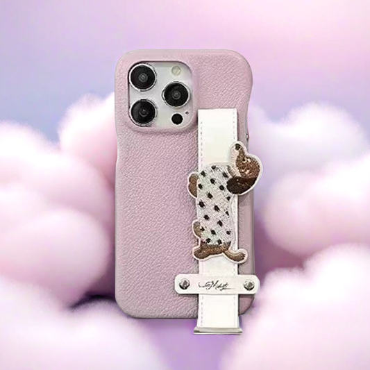 Strap Phone Case | Dachshund in Pink Faux Leather iPhone Case